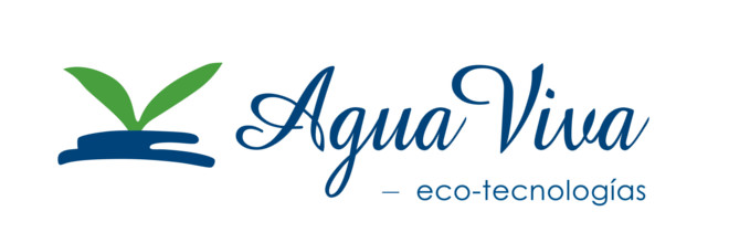 Logo von Agua Viva eco-tecnologías, mit einer stilisierten Pflanze, die aus dem Wasser wächst.
